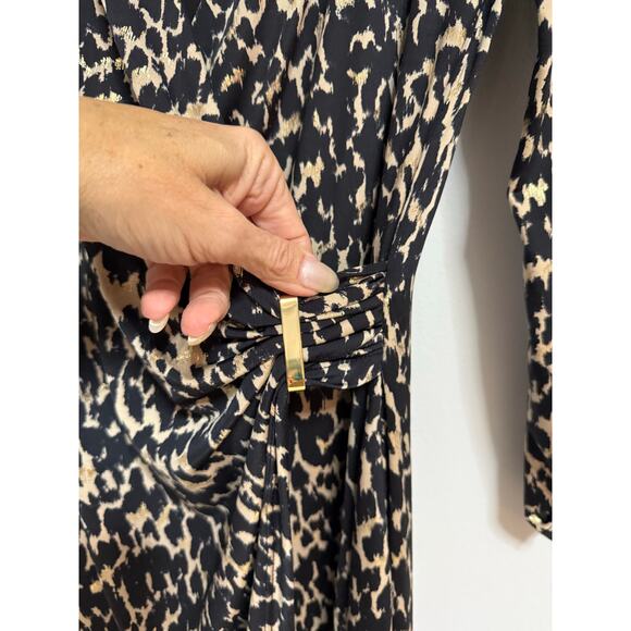 Cache XS 1990’s Y2K leopard cheetah faux wrap cocktail dress black gold ruched - Picture 4 of 7
